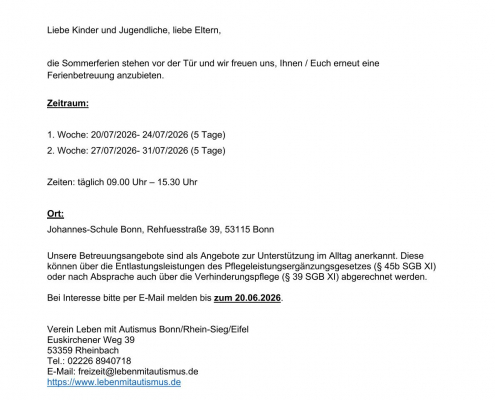 Sommer Ferienbetreuung 2026