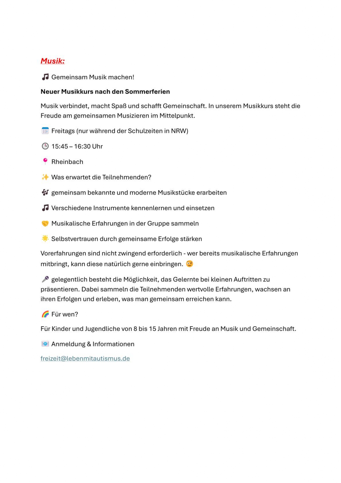 neuer Musikkurs 2026-1